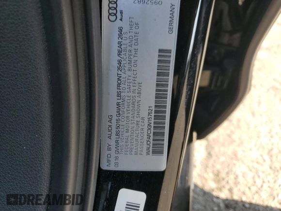 2016 Audi A6 2.0T Premium with VIN WAUCFAFC3GN157521, listed as a Copart auction lot 88436435 with 83,573 mi miles and Salvage Title. Bid and sale history available at carsss.com. Image 13.