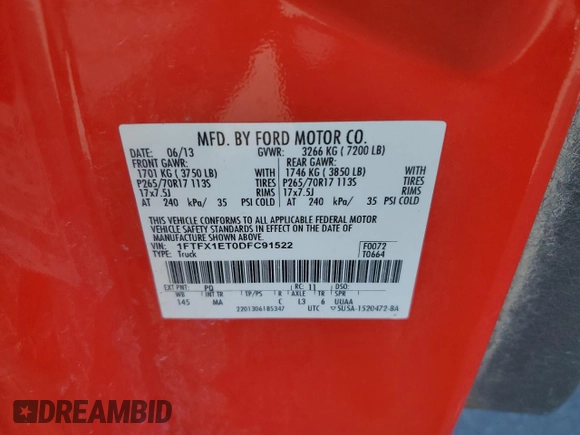 2013 Ford F-150 XL z VIN 1FTFX1ET0DFC91522, wystawiony jako Copart lot #76019724 z przebiegiem 198 880 mil mil oraz Szkoda całkowita • Salvage title. Historia ofert i sprzedaży dostępna na DreamBid. Obrazek 12.