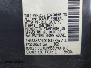 2013 Nissan Maxima SV with VIN 1N4AA5AP9DC807671, listed as a IAAI auction lot 40508617 with 119,647 mi miles and . Bid and sale history available at DreamBid. Image 9.