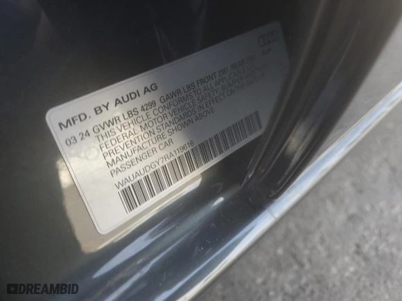 2024 Audi A3 Premium with VIN WAUAUDGY7RA119616, listed as a Copart auction lot 85017144 with 0 mi miles and Salvage Title. Bid and sale history available at carsss.com. Image 13.