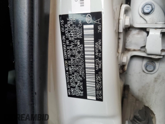 2016 Toyota Prius One with VIN JTDKDTB37G1121943, listed as a Copart auction lot 53102395 with 105,184 mi miles and Clean Title. Bid and sale history available at carsss.com. Image 12.