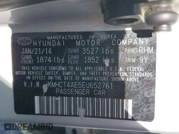 2014 Hyundai Accent GLS with VIN KMHCT4AE5EU652761, listed as a Copart auction lot 54395895 with 281,924 mi miles and Clean Title. Bid and sale history available at carsss.com. Image 12.