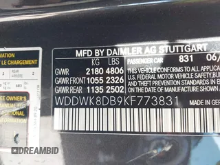 2019 Mercedes-Benz C 300 with VIN WDDWK8DB9KF773831, listed as a IAAI auction lot 41923479 with 37,124 mi miles and . Bid and sale history available at DreamBid. Image 9.