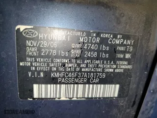 2007 Hyundai Azera SE with VIN KMHFC46F37A181759, listed as a Copart auction lot 77031524 with 179,885 mi miles and Clean Title. Bid and sale history available at carsss.com. Image 12.