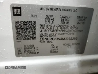 2021 Chevrolet Traverse LT Cloth with VIN 1GNERGKW3MJ238292, listed as a Copart auction lot 85295904 with 25,813 mi miles and Non Repairable. Bid and sale history available at carsss.com. Image 14.