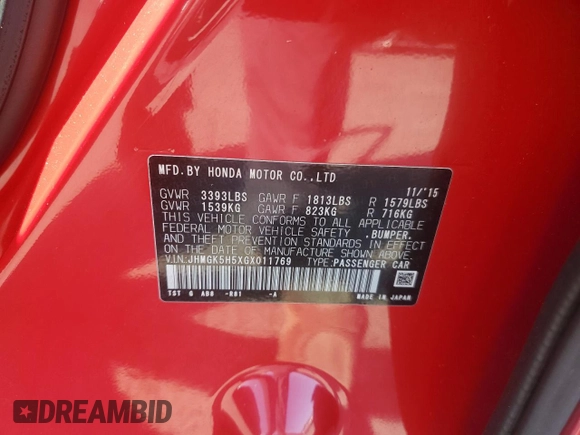 2016 Honda Fit LX with VIN JHMGK5H5XGX011769, listed as a Copart auction lot 61308365 with 62,643 mi miles and Salvage title. Bid and sale history available at DreamBid. Image 12.