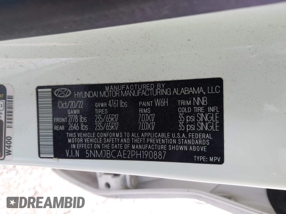 2023 Hyundai Tucson SEL with VIN 5NMJBCAE2PH190887, listed as a IAAI auction lot 41800623 with 32,187 mi miles and . Bid and sale history available at DreamBid. Image 9.