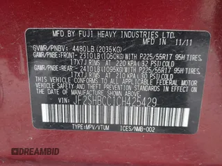 2012 Subaru Forester 2.5X Premium with VIN JF2SHBCC1CH425429, listed as a IAAI auction lot 41710662 with 88,753 mi miles. Bid and sale history available at carsss.com. Image 9.