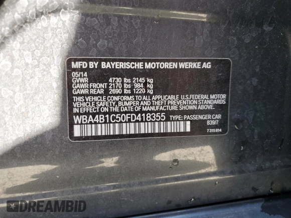 2015 BMW 4 Series 435i with VIN WBA4B1C50FD418355, listed as a Copart auction lot 48672575 with 156,311 mi miles and Salvage Title. Bid and sale history available at carsss.com. Image 12.