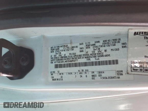 2014 Ford Econoline Cargo Commercial with VIN 1FTNE2EL4EDA25277, listed as a IAAI auction lot 42350264 with 220,813 mi miles and . Bid and sale history available at DreamBid. Image 1.
