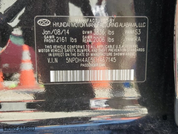 2014 Hyundai Elantra Limited with VIN 5NPDH4AE5EH467145, listed as a Copart auction lot 48417375 with 125,666 mi miles and Salvage Title. Bid and sale history available at carsss.com. Image 12.