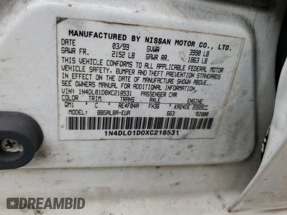 1999 Nissan Altima XE with VIN 1N4DL01D0XC218531, listed as a Copart auction lot 64092344 with 202,597 mi miles and Salvage Title. Bid and sale history available at carsss.com. Image 12.