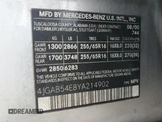 2000 Mercedes-Benz M 320/430/500 z VIN 4JGAB54E8YA214902, wystawiony jako Copart lot #46238825 z przebiegiem Nie podano mil oraz Szkoda całkowita • Salvage title. Historia ofert i sprzedaży dostępna na DreamBid. Obrazek 13.