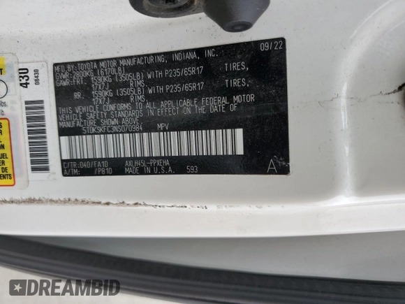 2022 Toyota Sienna LE с VIN 5TDKSKFC3NS070984, выставлен на аукционе Copart как лот 60705265 с пробегом 10 846 миль миль и Чистый • Clean title. История ставок и продаж доступна на DreamBid. Изображение 13.
