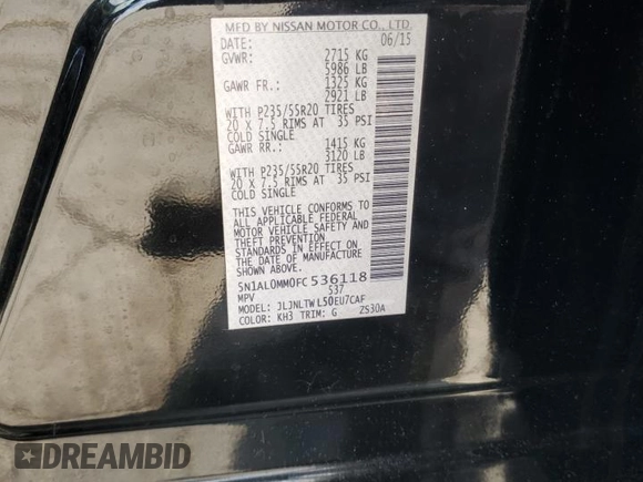 2015 Infiniti QX60 z VIN 5N1AL0MM0FC536118, wystawiony jako Copart lot #57816955 z przebiegiem 149 835 mil mil oraz Szkody całkowita. Historia ofert i sprzedaży dostępna na DreamBid. Obrazek 14.