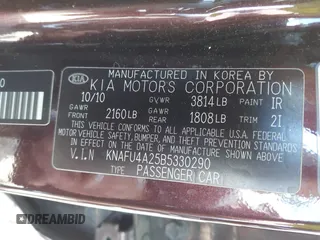 2011 Kia Forte EX with VIN KNAFU4A25B5330290, listed as a IAAI auction lot 41840190 with 111,569 mi miles. Bid and sale history available at carsss.com. Image 9.