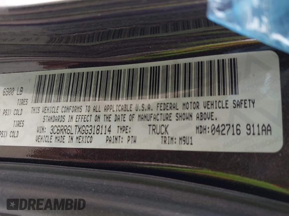 2016 Ram 1500 Lone Star with VIN 3C6RR6LTXGG318114, listed as a IAAI auction lot 42054341 with 195,875 mi miles and . Bid and sale history available at DreamBid. Image 9.