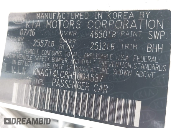 2017 Kia Optima z VIN KNAGT4LC8H5004537, wystawiony jako IAAI lot #42469956 z przebiegiem 101 669 mil mil oraz . Historia ofert i sprzedaży dostępna na DreamBid. Obrazek 9.