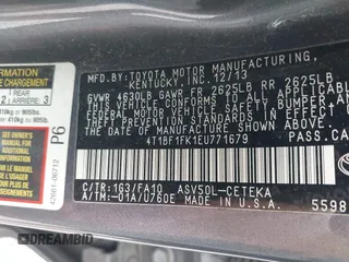 2014 Toyota Camry L with VIN 4T1BF1FK1EU771679, listed as a IAAI auction lot 42090764 with 216,362 mi miles and . Bid and sale history available at DreamBid. Image 9.