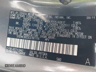 2012 Toyota Sienna XLE AAS with VIN 5TDYK3DC5CS181116, listed as a IAAI auction lot 42511625 with 120,721 mi miles and . Bid and sale history available at DreamBid. Image 8.