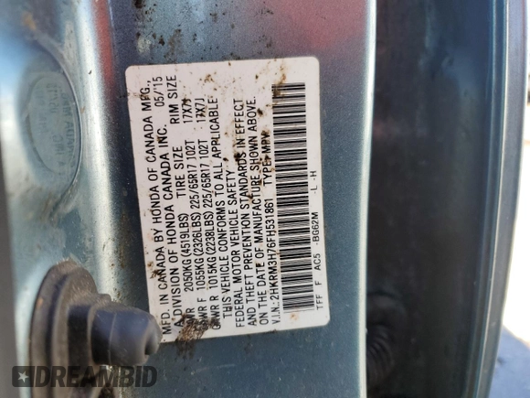 2015 Honda CR-V EX-L with VIN 2HKRM3H76FH531861, listed as a Copart auction lot 47818455 with 182,543 mi miles and Salvage Title. Bid and sale history available at DreamBid. Image 13.