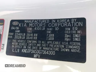 2016 Kia Soul + with VIN KNDJP3A53G7364300, listed as a IAAI auction lot 41948658 with 88,959 mi miles and . Bid and sale history available at DreamBid. Image 9.