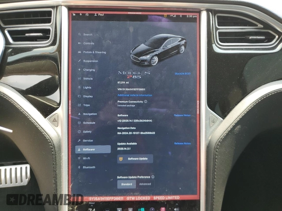 2014 Tesla Model S 60 with VIN 5YJSA1H11EFP36611, listed as a Copart auction lot 59544085 with 97,214 mi miles and Salvage title. Bid and sale history available at DreamBid. Image 9.