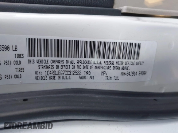2012 Dodge Durango Citadel with VIN 1C4RDJEG7CC312522, listed as a IAAI auction lot 41334545 with 199,925 mi miles and . Bid and sale history available at DreamBid. Image 9.