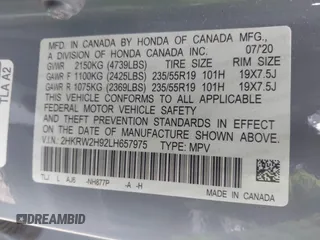 2020 Honda CR-V Touring with VIN 2HKRW2H92LH657975, listed as a IAAI auction lot 41627776 with 46,590 mi miles and . Bid and sale history available at DreamBid. Image 9.