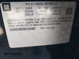 2013 Cadillac ATS z VIN 1G6AG5RX8D0160407, wystawiony jako IAAI lot #41872957 z przebiegiem 159 840 mil mil oraz . Historia ofert i sprzedaży dostępna na DreamBid. Obrazek 9.