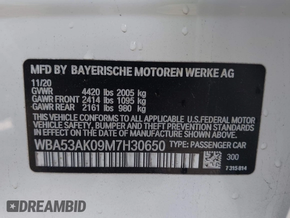 2021 BMW 2 Series 228i with VIN WBA53AK09M7H30650, listed as a IAAI auction lot 42043390 with 89,611 mi miles and . Bid and sale history available at DreamBid. Image 9.