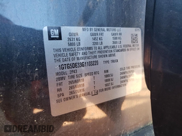 2016 GMC Canyon 2WD SLT with VIN 1GTG5DE33G1103220, listed as a Copart auction lot 51468695 with 87,381 mi miles and Salvage Title. Bid and sale history available at carsss.com. Image 13.