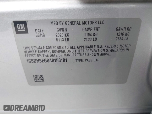 2010 Cadillac CTS Luxury with VIN 1G6DH5EG8A0150181, listed as a IAAI auction lot 42083380 with 110,678 mi miles and . Bid and sale history available at DreamBid. Image 9.
