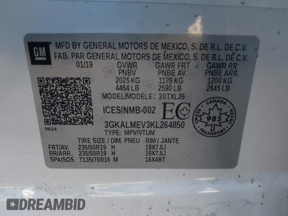 2019 GMC Terrain SLE с VIN 3GKALMEV3KL264850, выставлен на аукционе IAAI как лот 42386836 с пробегом 72 845 миль миль и . История ставок и продаж доступна на DreamBid. Изображение 9.