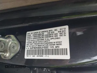 2013 Acura RDX with VIN 5J8TB3H30DL015322, listed as a IAAI auction lot 42072792 with 202,486 mi miles and . Bid and sale history available at carsss.com. Image 9.