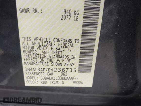 2014 Nissan Altima 2.5 S with VIN 1N4AL3AP7EN236735, listed as a IAAI auction lot 42079042 with 130,873 mi miles. Bid and sale history available at carsss.com. Image 9.