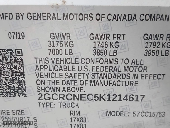 2019 Chevrolet Silverado 1500 LD Work Truck with VIN 2GCRCNEC5K1214617, listed as a IAAI auction lot 41594989 with 118,423 mi miles. Bid and sale history available at carsss.com. Image 8.