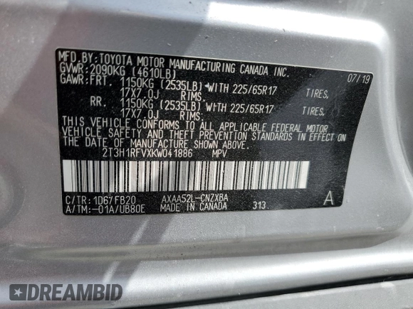 2019 Toyota RAV4 LE with VIN 2T3H1RFVXKW041886, listed as a Copart auction lot 51269445 with 45,932 mi miles and Salvage Title. Bid and sale history available at carsss.com. Image 14.