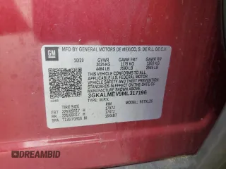 2021 GMC Terrain SLE with VIN 3GKALMEV9ML317196, listed as a Copart auction lot 59150915 with 84,614 mi miles and Salvage title. Bid and sale history available at DreamBid. Image 13.