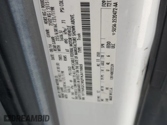 2015 Ford Transit Cargo z VIN 1FTNR2CM2FKA11665, wystawiony jako Copart lot #59688815 z przebiegiem 80 355 mil mil oraz Czysty tytuł • Clean title. Historia ofert i sprzedaży dostępna na DreamBid. Obrazek 13.