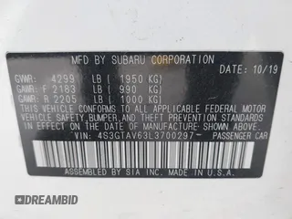 2020 Subaru Impreza Premium with VIN 4S3GTAV63L3700297, listed as a IAAI auction lot 42710002 with 85,470 mi miles and . Bid and sale history available at DreamBid. Image 9.
