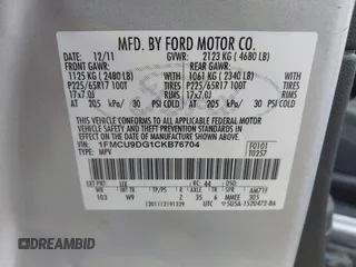 2012 Ford Escape XLT with VIN 1FMCU9DG1CKB76704, listed as a IAAI auction lot 41863525 with 176,104 mi miles and . Bid and sale history available at DreamBid. Image 9.