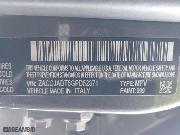 2016 Jeep Renegade Limited with VIN ZACCJADT5GPD52371, listed as a IAAI auction lot 41637114 with 175,162 mi miles. Bid and sale history available at carsss.com. Image 9.