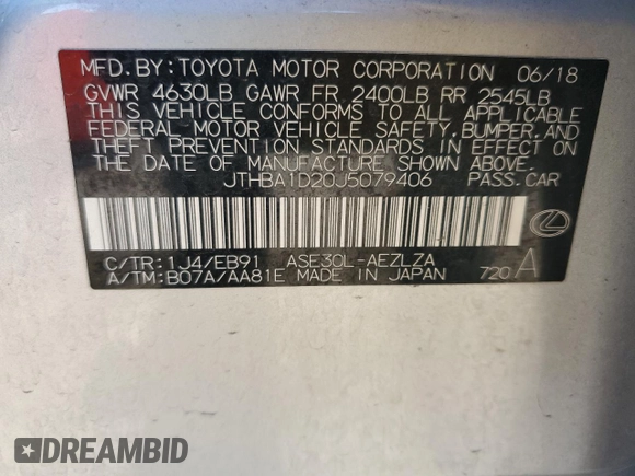2018 Lexus IS 300 with VIN JTHBA1D20J5079406, listed as a Copart auction lot 56816925 with 123,710 mi miles and Salvage title. Bid and sale history available at DreamBid. Image 12.