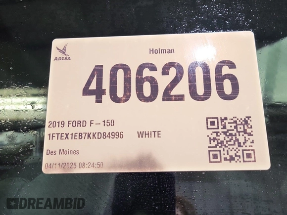 2019 Ford F-150 XL с VIN 1FTEX1EB7KKD84996, выставлен на аукционе IAAI как лот 42387264 с пробегом 96 778 миль миль и . История ставок и продаж доступна на DreamBid. Изображение 1.