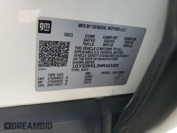 2021 Cadillac Escalade z VIN 1GYS3KKL3MR443385, wystawiony jako Copart lot #50169975 z przebiegiem 127 348 mil mil oraz Szkoda całkowita • Salvage title. Historia ofert i sprzedaży dostępna na DreamBid. Obrazek 14.