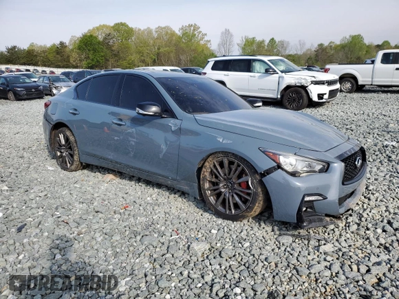 2021 Infiniti Q50 Red Sport 400 with VIN JN1FV7DP1MM850085, listed as a Copart auction lot 52563075 with Not provided miles and Salvage title. Bid and sale history available at DreamBid. Image 4.