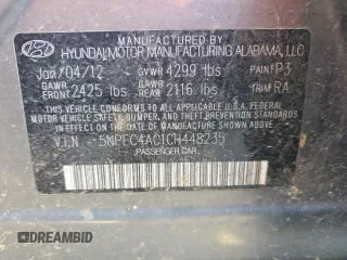 2012 Hyundai Sonata Limited z VIN 5NPEC4AC1CH448235, wystawiony jako Copart lot #88016635 z przebiegiem 160 249 mil mil oraz Szkoda całkowita • Salvage title. Historia ofert i sprzedaży dostępna na DreamBid. Obrazek 12.