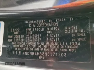 2022 Kia Carnival LXS with VIN KNDNB4H38N6171203, listed as a Copart auction lot 73063604 with 58,371 mi miles and Salvage Title. Bid and sale history available at carsss.com. Image 15.