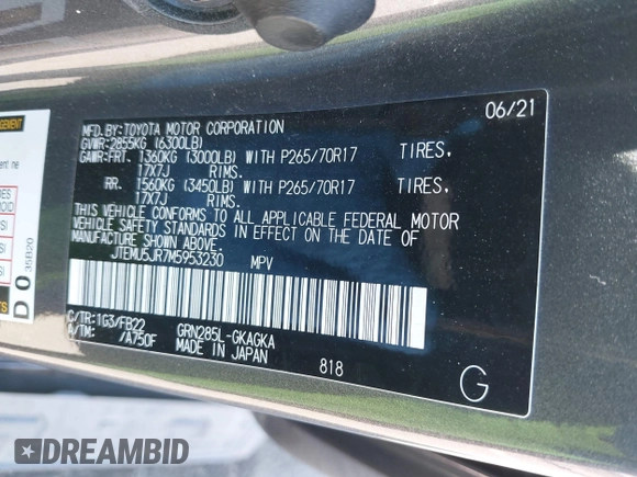 2021 Toyota 4Runner SR5 z VIN JTEMU5JR7M5953230, wystawiony jako IAAI lot #41705423 z przebiegiem 64 240 mil mil oraz . Historia ofert i sprzedaży dostępna na DreamBid. Obrazek 9.